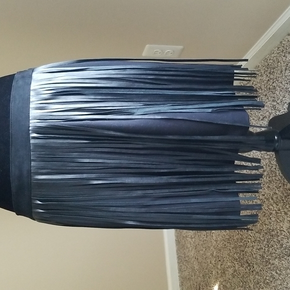 Unique Leather Strips Skirt with Suede around waist and fabric underneath. - Picture 2 of 5